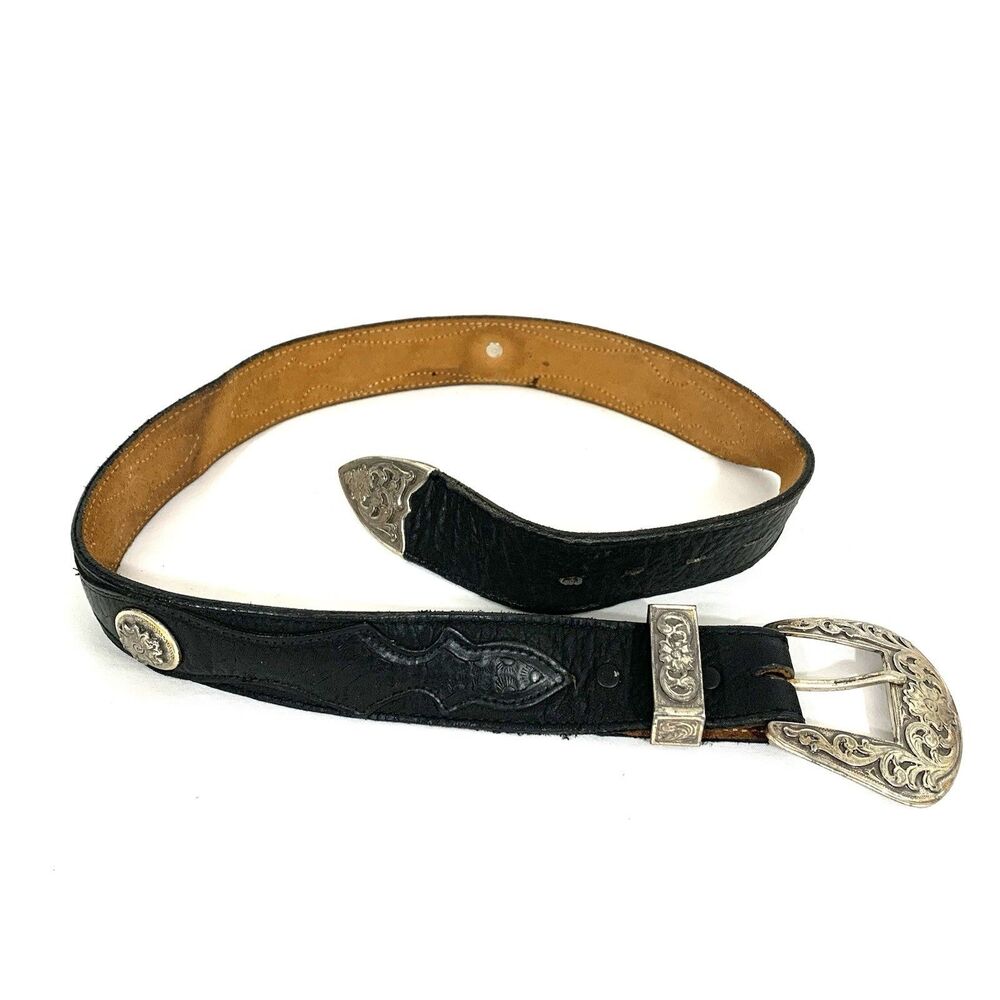 Vintage Nocona Black Leather Western Concho Belt Size 30 (c)1995